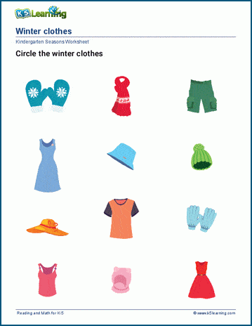 Seasons, clothes and activities worksheet
