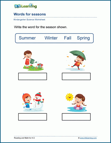 Words for seasons worksheets