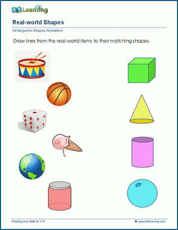 Kindergarten shapes and real objects worksheet