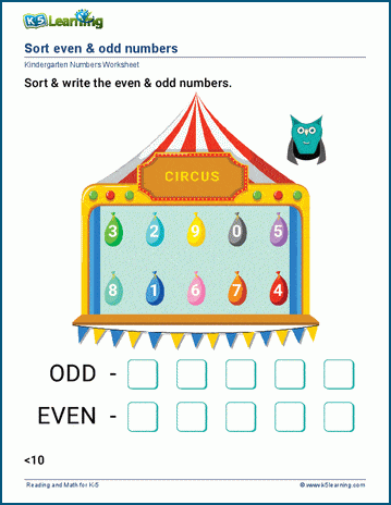 Sort even & odd numbers worksheet