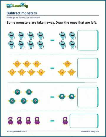 Subtract and draw worksheet