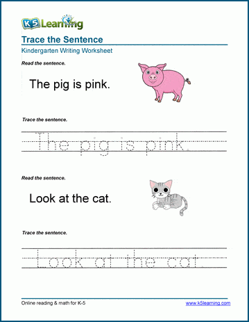 tracing sentences worksheets for preschool and kindergarten k5 learning