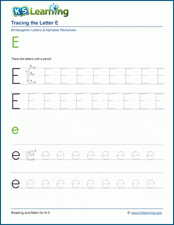 Tracing letters worksheet: Letter E e
