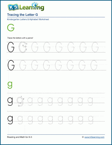 Tracing letters worksheet: Letter G g