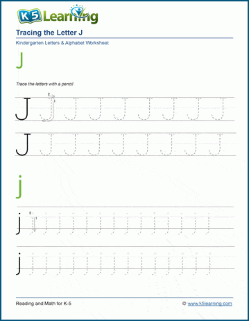 Tracing letters worksheet: Letter J j