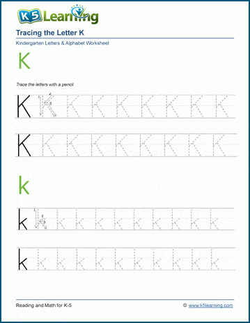 Tracing letters worksheet: Letter K k