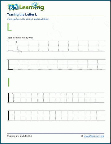 Tracing letters worksheet: Letter L l