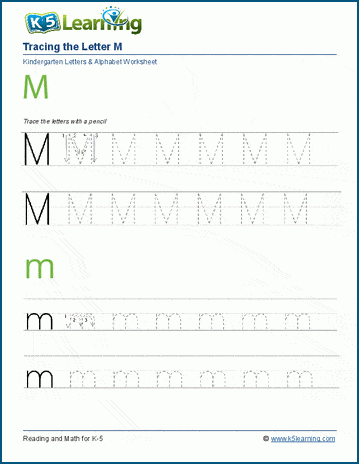 Tracing letters worksheet: Letter M m