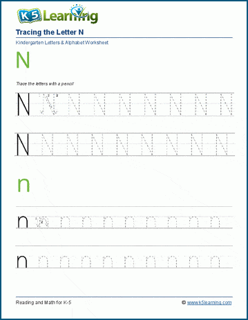 Tracing letters worksheet: Letter N n