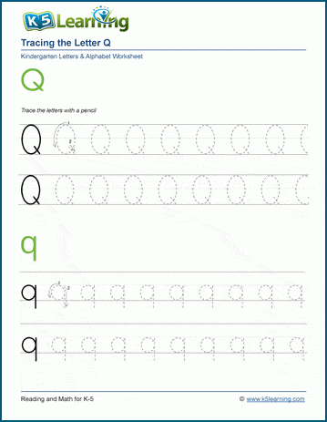 Tracing letters worksheet: Letter Q q