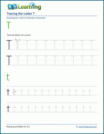 Tracing letters worksheet: Letter T t