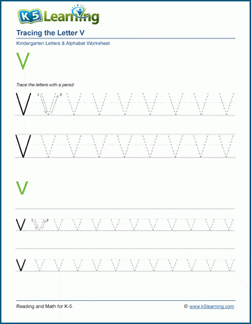 Tracing letters worksheet: Letter V v