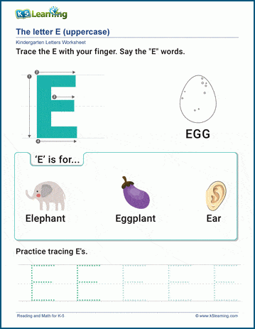 The Letter E Worksheet | K5 Learning