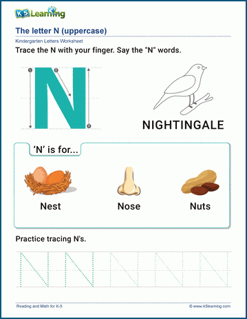 The Letter N Worksheet | K5 Learning