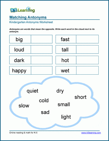 free preschool kindergarten vocabulary worksheets printable k5 learning