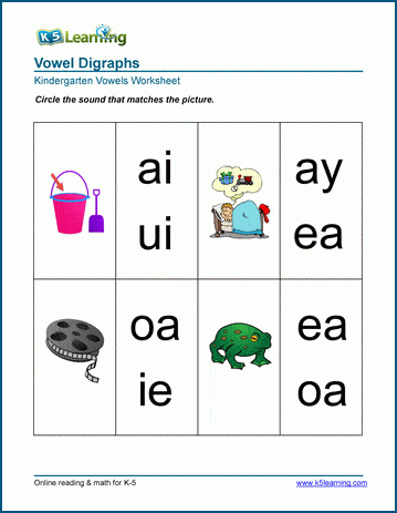 Kindergarten Identifying Vowels Worksheet