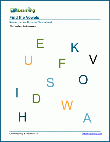 Kindergarten Identifying Vowels Worksheet
