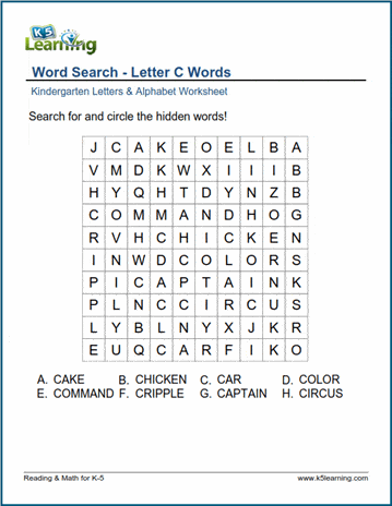 Word searches with Letter C words