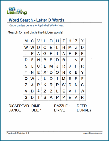 Word searches with Letter D words