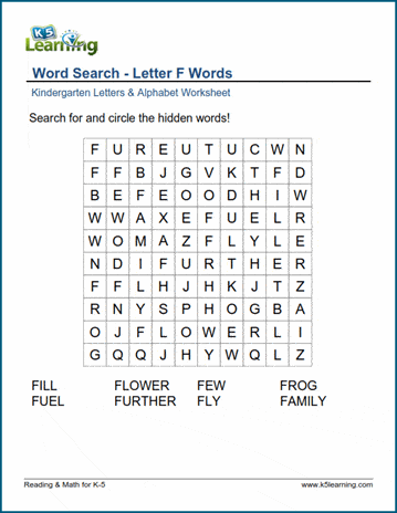 Word searches with Letter F words