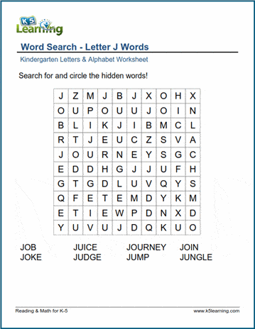 Word searches with Letter J words