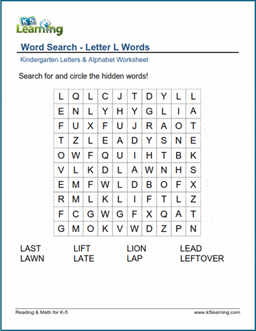 Word searches with Letter L words