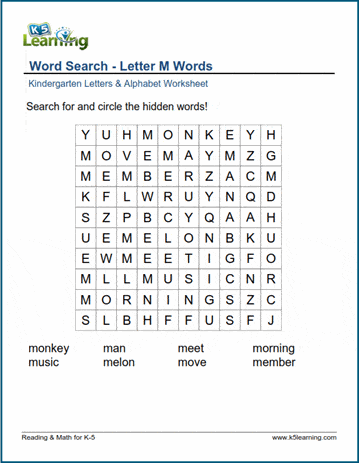 Word searches with Letter M words