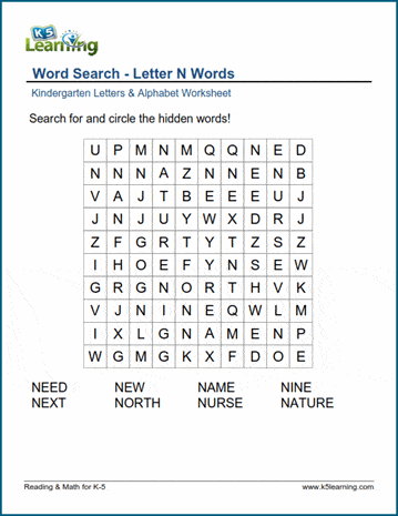 Word searches with Letter N words