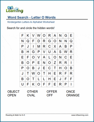 Word searches with Letter O words