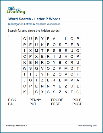 Word searches with Letter P words