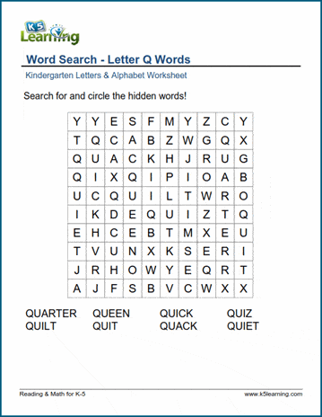 Word searches with Letter Q words