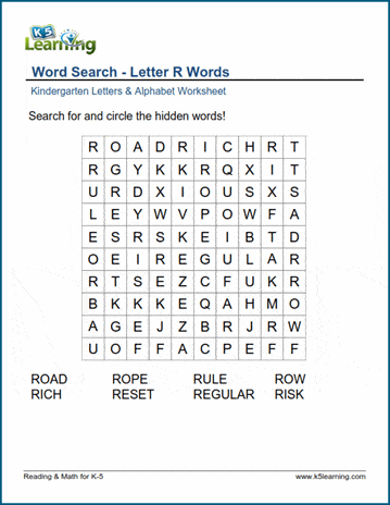 Word searches with Letter R words