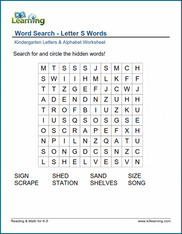 word search letter s words k5 learning