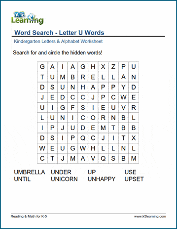 Word searches with Letter U words