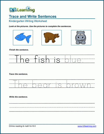 read trace and write sentences worksheets k5 learning