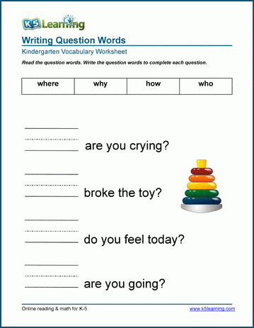 writing question words worksheets k5 learning