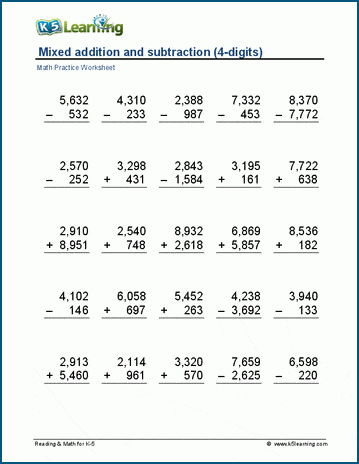 math worksheets for 4th grade adding