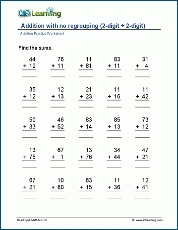 2-digit addition (no regrouping) worksheet