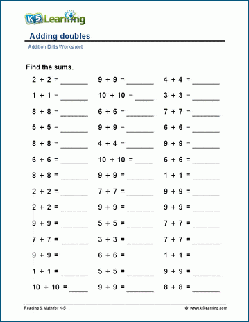 Adding doubles worksheets | K5 Learning