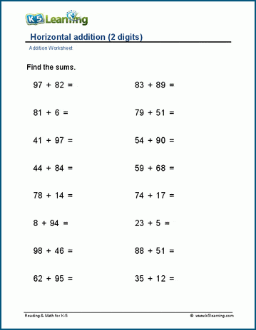2-digit plus 2-digit worksheets | K5 Learning