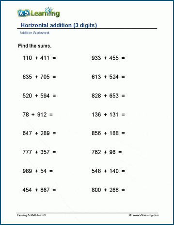 3-digit plus 3-digit worksheet