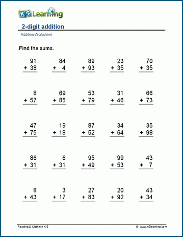 2-digit addition worksheets | K5 Learning