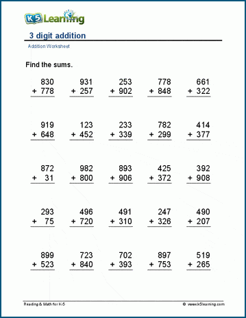 3-digit addition worksheet