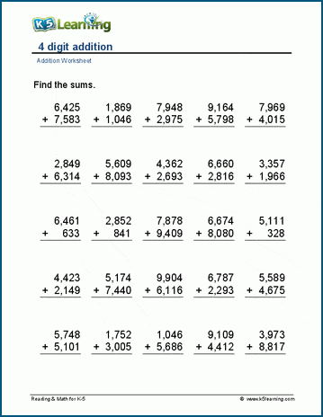 4-digit addition worksheet