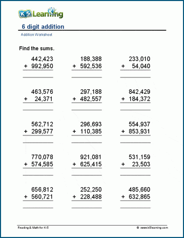 6-digit addition worksheet