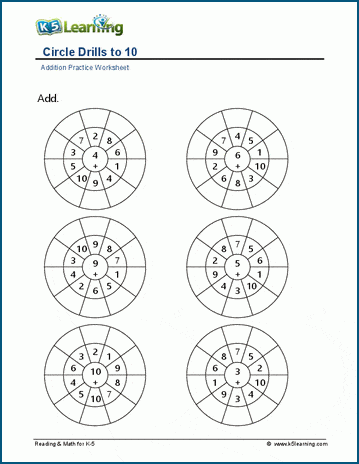 Circle drills (addition) 1-10 worksheet