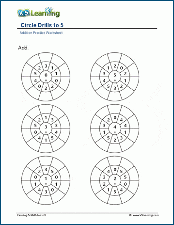 Circle drills (addition) 0-5 worksheet