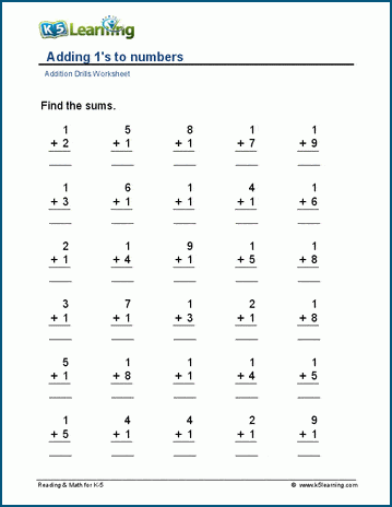 Adding 1's to numbers worksheet