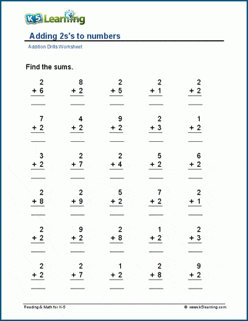Adding 2's to numbers worksheet