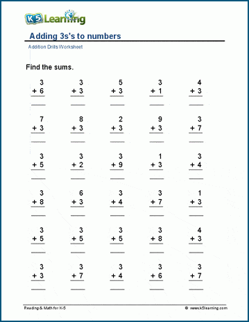 Adding 3's to numbers worksheet